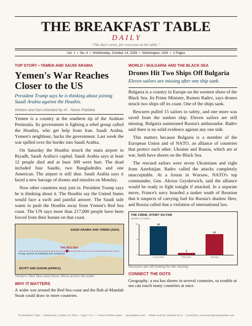 Front page of The Breakfast Table on 14 October 2026