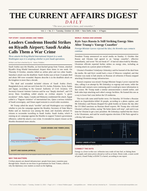 Front page of The Current Affairs Digest on 13 October 2026