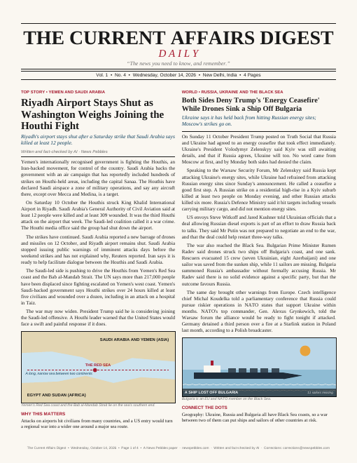 Front page of The Current Affairs Digest on 14 October 2026
