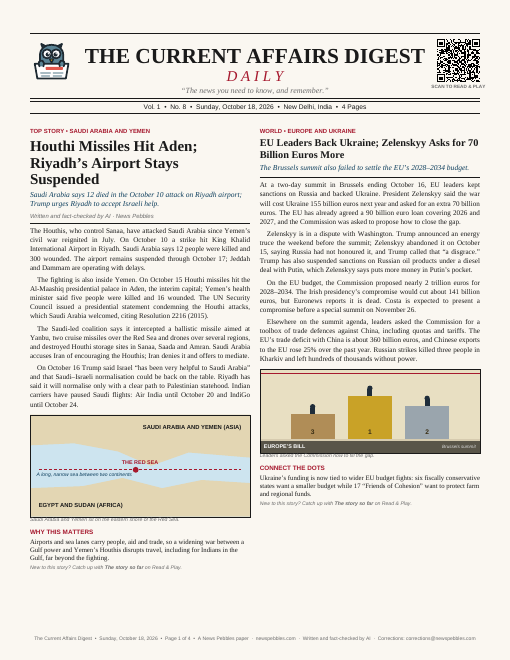 Front page of The Current Affairs Digest on 18 October 2026