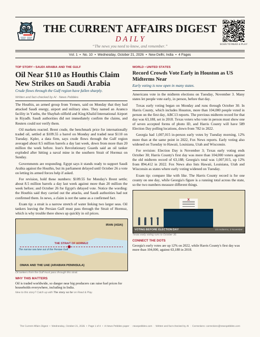 Front page of The Current Affairs Digest on 21 October 2026