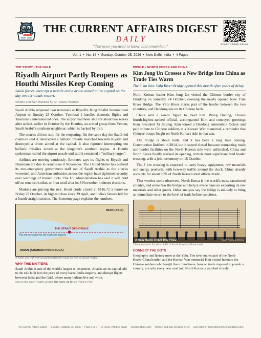Front page of The Current Affairs Digest on 25 October 2026