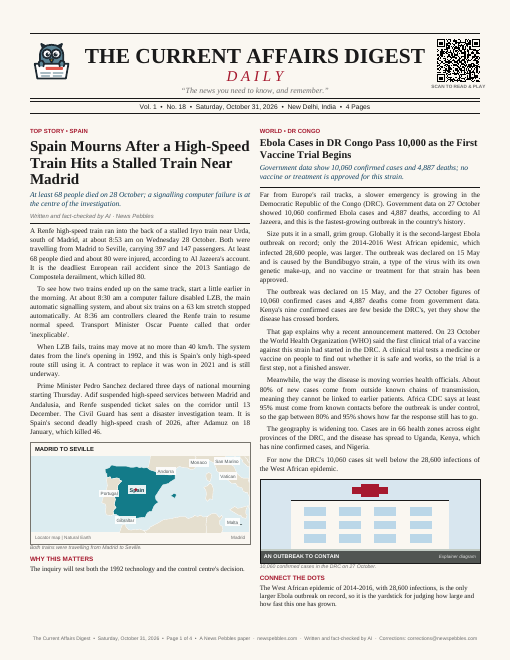 Front page of The Current Affairs Digest on 31 October 2026
