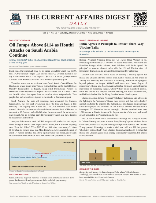 Front page of The Current Affairs Digest