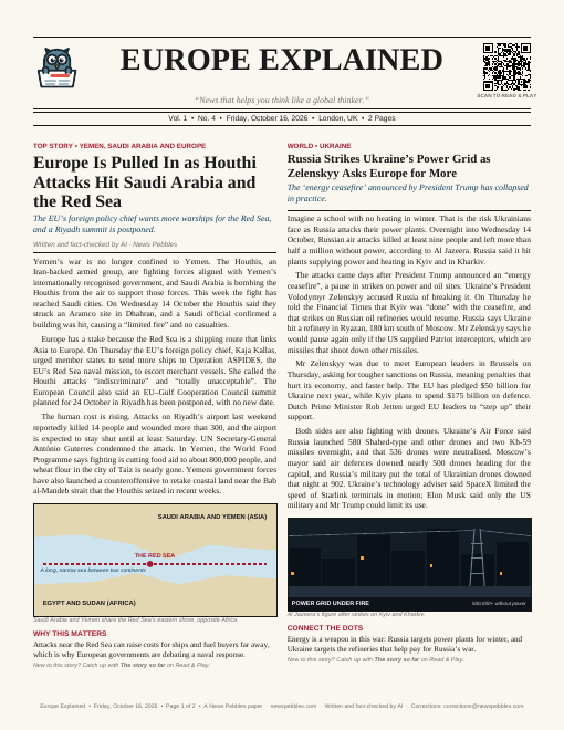 Front page of Europe Explained on 16 October 2026