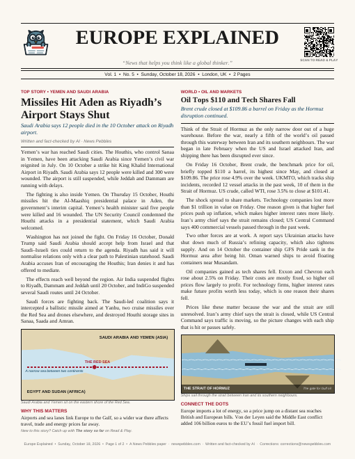 Front page of Europe Explained on 18 October 2026