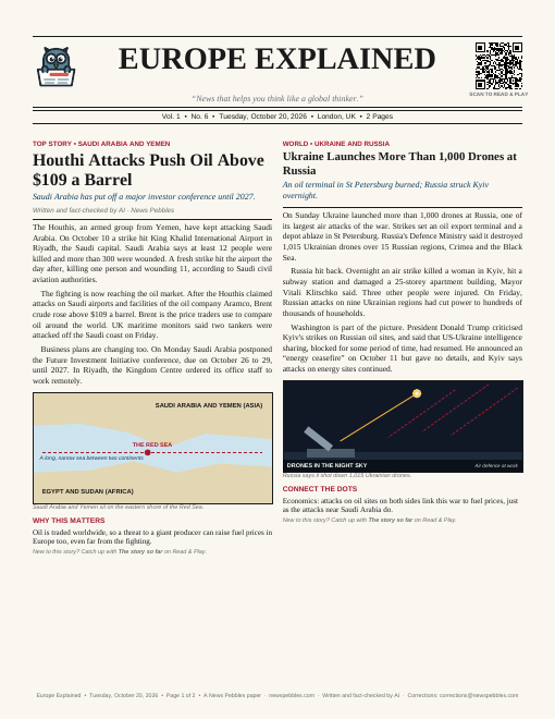 Front page of Europe Explained on 20 October 2026