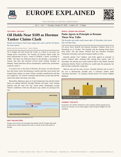 Front page of Europe Explained on 22 October 2026