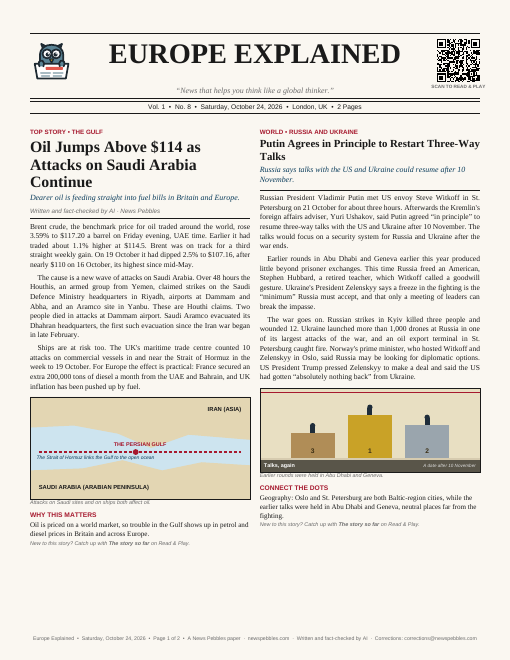 Front page of Europe Explained on 24 October 2026