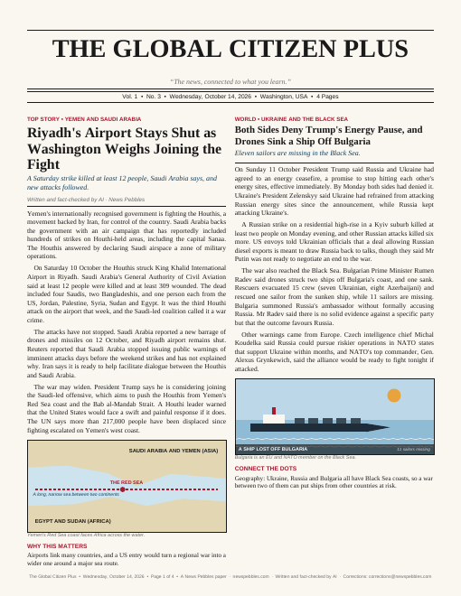 Front page of The Global Citizen Plus on 14 October 2026