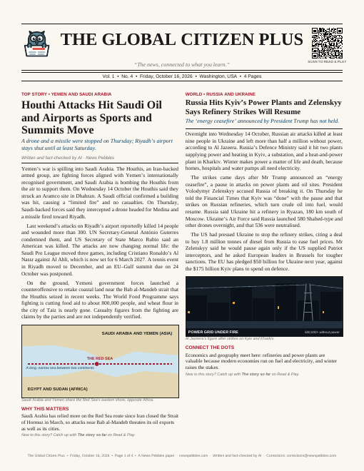 Front page of The Global Citizen Plus on 16 October 2026