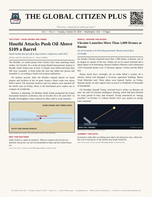 Front page of The Global Citizen Plus on 20 October 2026