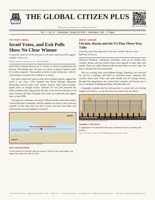 Front page of The Global Citizen Plus on 28 October 2026