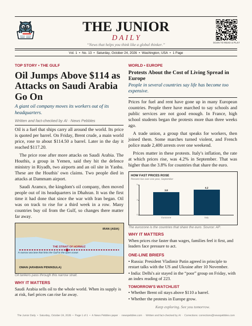 Front page of the latest The Junior Daily