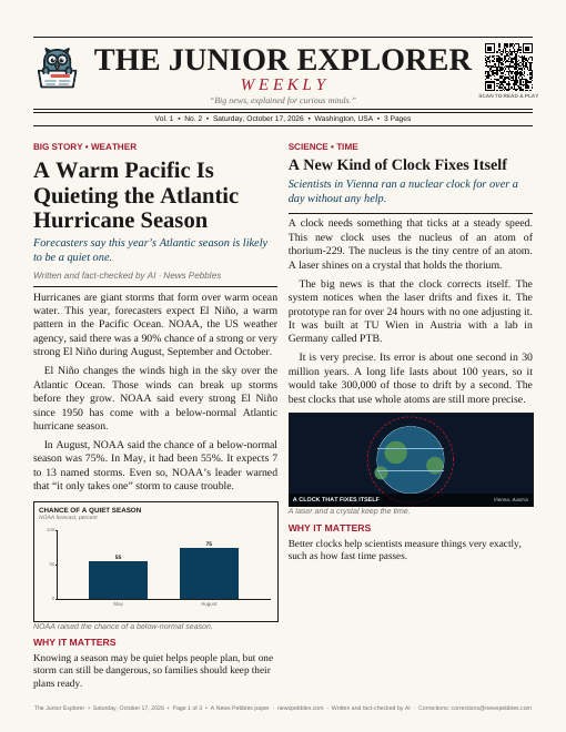 Front page of The Junior Explorer on 17 October 2026