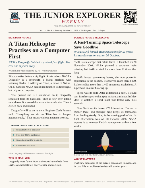 Front page of The Junior Explorer on 31 October 2026