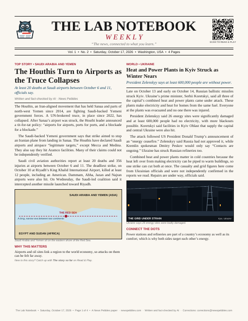 Front page of The Lab Notebook on 17 October 2026