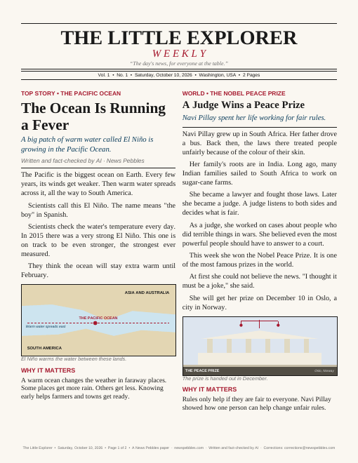 Front page of The Little Explorer on 10 October 2026