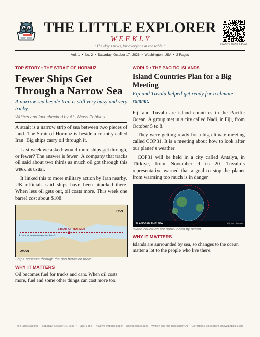 Front page of The Little Explorer on 17 October 2026