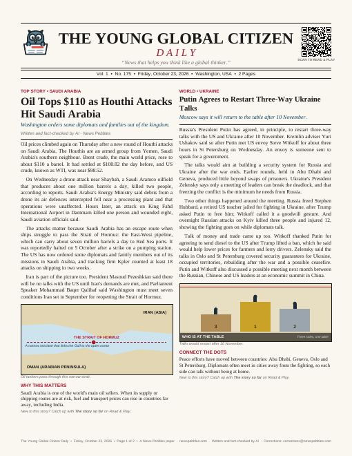 Front page of the latest The Young Global Citizen Daily